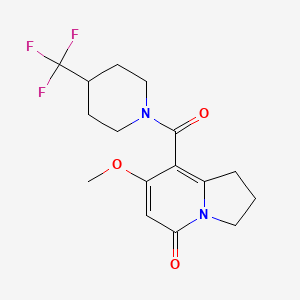 molecular formula C16H19F3N2O3 B2876557 7-甲氧基-8-(4-(三氟甲基)哌啶-1-羰基)-2,3-二氢吲哚并[1H]-5(1H)-酮 CAS No. 2034420-97-6