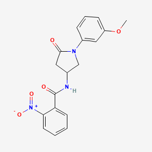 molecular formula C18H17N3O5 B2876580 N-(1-(3-methoxyphenyl)-5-oxopyrrolidin-3-yl)-2-nitrobenzamide CAS No. 896272-20-1