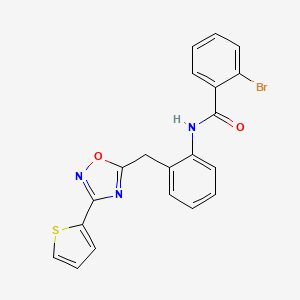 molecular formula C20H14BrN3O2S B2876588 2-溴-N-(2-((3-(噻吩-2-基)-1,2,4-恶二唑-5-基)甲基)苯基)苯甲酰胺 CAS No. 1798018-96-8