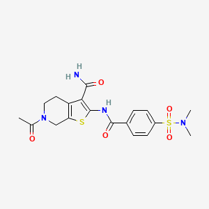 molecular formula C19H22N4O5S2 B2876593 6-乙酰基-2-(4-(N,N-二甲基氨磺酰基)苯甲酰胺)-4,5,6,7-四氢噻吩并[2,3-c]吡啶-3-甲酰胺 CAS No. 449769-71-5
