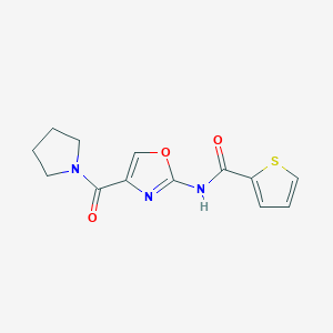 molecular formula C13H13N3O3S B2876620 N-(4-(pyrrolidine-1-carbonyl)oxazol-2-yl)thiophene-2-carboxamide CAS No. 1286709-53-2