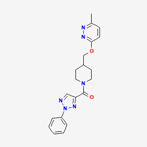 molecular formula C20H22N6O2 B2876663 [4-[(6-Methylpyridazin-3-yl)oxymethyl]piperidin-1-yl]-(2-phenyltriazol-4-yl)methanone CAS No. 2320213-23-6