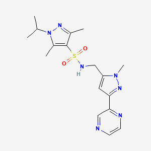 molecular formula C17H23N7O2S B2876669 1-isopropyl-3,5-dimethyl-N-((1-methyl-3-(pyrazin-2-yl)-1H-pyrazol-5-yl)methyl)-1H-pyrazole-4-sulfonamide CAS No. 2034509-41-4