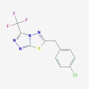 molecular formula C11H6ClF3N4S B287670 6-(4-Chlorobenzyl)-3-(trifluoromethyl)[1,2,4]triazolo[3,4-b][1,3,4]thiadiazole 