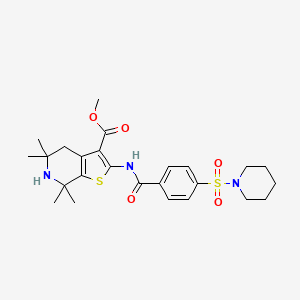 molecular formula C25H33N3O5S2 B2876702 methyl 5,5,7,7-tetramethyl-2-[4-(piperidine-1-sulfonyl)benzamido]-4H,5H,6H,7H-thieno[2,3-c]pyridine-3-carboxylate CAS No. 489471-18-3