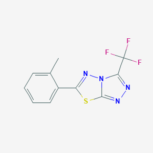 molecular formula C11H7F3N4S B287673 6-(2-Methylphenyl)-3-(trifluoromethyl)[1,2,4]triazolo[3,4-b][1,3,4]thiadiazole 