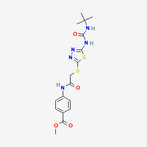 molecular formula C17H21N5O4S2 B2876732 Methyl 4-(2-((5-(3-(tert-butyl)ureido)-1,3,4-thiadiazol-2-yl)thio)acetamido)benzoate CAS No. 886940-52-9