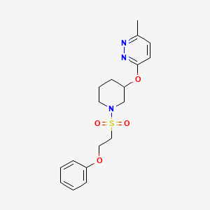 molecular formula C18H23N3O4S B2876737 3-甲基-6-((1-((2-苯氧基乙基)磺酰基)哌啶-3-基)氧基)吡啶二嗪 CAS No. 2034473-07-7