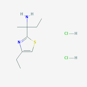 molecular formula C9H18Cl2N2S B2876758 2-(4-Ethyl-1,3-thiazol-2-yl)butan-2-amine;dihydrochloride CAS No. 2445792-84-5