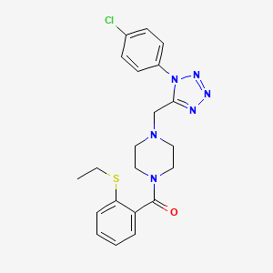 molecular formula C21H23ClN6OS B2876759 (4-((1-(4-氯苯基)-1H-四唑-5-基)甲基)哌嗪-1-基)(2-(乙硫基)苯基)甲苯酮 CAS No. 1049430-09-2