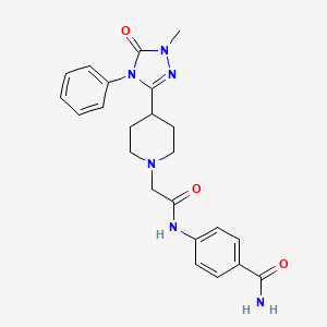 molecular formula C23H26N6O3 B2876768 4-(2-(4-(1-methyl-5-oxo-4-phenyl-4,5-dihydro-1H-1,2,4-triazol-3-yl)piperidin-1-yl)acetamido)benzamide CAS No. 1396707-41-7