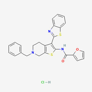 molecular formula C26H22ClN3O2S2 B2876805 N-(3-(benzo[d]thiazol-2-yl)-6-benzyl-4,5,6,7-tetrahydrothieno[2,3-c]pyridin-2-yl)furan-2-carboxamide hydrochloride CAS No. 1163144-90-8