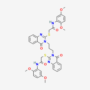 molecular formula C39H38N6O8S2 B2876816 2,2'-((3,3'-(propane-1,3-diyl)bis(4-oxo-3,4-dihydroquinazoline-3,2-diyl))bis(sulfanediyl))bis(N-(2,5-dimethoxyphenyl)acetamide) CAS No. 689762-21-8
