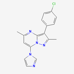 molecular formula C17H14ClN5 B2876820 3-(4-chlorophenyl)-7-(1H-imidazol-1-yl)-2,5-dimethylpyrazolo[1,5-a]pyrimidine CAS No. 849911-11-1