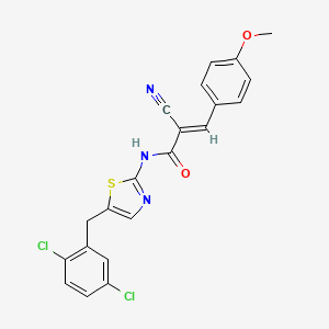 molecular formula C21H15Cl2N3O2S B2876824 (E)-2-cyano-N-[5-[(2,5-dichlorophenyl)methyl]-1,3-thiazol-2-yl]-3-(4-methoxyphenyl)prop-2-enamide CAS No. 300773-15-3