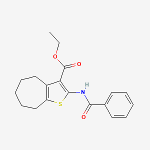 molecular formula C19H21NO3S B2876839 ethyl 2-[(phenylcarbonyl)amino]-5,6,7,8-tetrahydro-4H-cyclohepta[b]thiophene-3-carboxylate CAS No. 63274-52-2