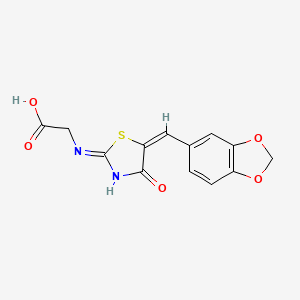 molecular formula C13H10N2O5S B2876843 2-({5-[(E)-1,3-benzodioxol-5-ylmethylidene]-4-oxo-4,5-dihydro-1,3-thiazol-2-yl}amino)acetic acid CAS No. 865658-43-1