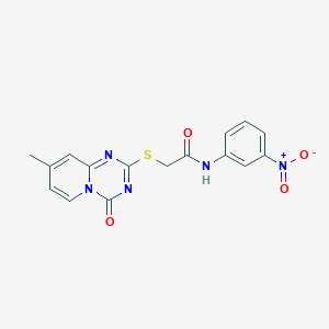 molecular formula C16H13N5O4S B2876852 2-(8-甲基-4-氧代吡啶并[1,2-a][1,3,5]三嗪-2-基)硫代基-N-(3-硝基苯基)乙酰胺 CAS No. 896330-73-7