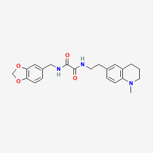 molecular formula C22H25N3O4 B2876862 N1-(benzo[d][1,3]dioxol-5-ylmethyl)-N2-(2-(1-methyl-1,2,3,4-tetrahydroquinolin-6-yl)ethyl)oxalamide CAS No. 946362-95-4