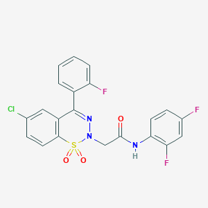 molecular formula C21H13ClF3N3O3S B2876868 2-[6-氯-4-(2-氟苯基)-1,1-二氧化-2H-1,2,3-苯并噻二嗪-2-基]-N-(2,4-二氟苯基)乙酰胺 CAS No. 1031555-18-6