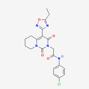 molecular formula C20H20ClN5O4 B2876876 N-(4-chlorophenyl)-2-[4-(5-ethyl-1,2,4-oxadiazol-3-yl)-1,3-dioxo-1H,2H,3H,5H,6H,7H,8H-pyrido[1,2-c]pyrimidin-2-yl]acetamide CAS No. 1775351-40-0