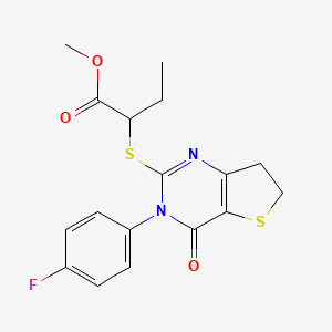 molecular formula C17H17FN2O3S2 B2876893 Methyl 2-((3-(4-fluorophenyl)-4-oxo-3,4,6,7-tetrahydrothieno[3,2-d]pyrimidin-2-yl)thio)butanoate CAS No. 687562-53-4