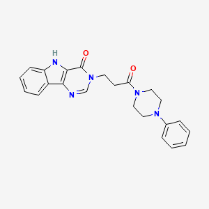 molecular formula C23H23N5O2 B2876907 3-(3-oxo-3-(4-phenylpiperazin-1-yl)propyl)-3H-pyrimido[5,4-b]indol-4(5H)-one CAS No. 1105249-15-7