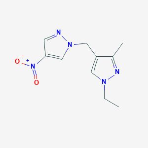 molecular formula C10H13N5O2 B2876912 1-Ethyl-3-methyl-4-((4-nitro-1H-pyrazol-1-yl)methyl)-1H-pyrazole CAS No. 1004644-27-2
