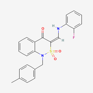 molecular formula C23H19FN2O3S B2876931 (3E)-3-{[(2-fluorophenyl)amino]methylene}-1-(4-methylbenzyl)-1H-2,1-benzothiazin-4(3H)-one 2,2-dioxide CAS No. 893310-53-7