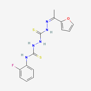 molecular formula C14H14FN5OS2 B2876963 1-(2-fluorophenyl)-3-({[(Z)-[1-(furan-2-yl)ethylidene]amino]carbamothioyl}amino)thiourea CAS No. 866152-10-5