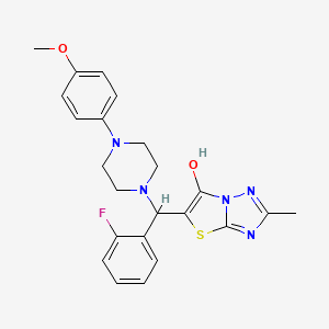 molecular formula C23H24FN5O2S B2876965 5-((2-Fluorophenyl)(4-(4-methoxyphenyl)piperazin-1-yl)methyl)-2-methylthiazolo[3,2-b][1,2,4]triazol-6-ol CAS No. 869344-26-3