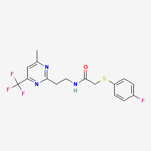 molecular formula C16H15F4N3OS B2876987 2-((4-fluorophenyl)thio)-N-(2-(4-methyl-6-(trifluoromethyl)pyrimidin-2-yl)ethyl)acetamide CAS No. 1396764-81-0