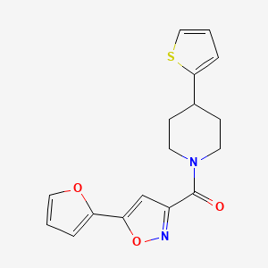 molecular formula C17H16N2O3S B2876992 (5-(呋喃-2-基)异恶唑-3-基)(4-(噻吩-2-基)哌啶-1-基)甲苯酮 CAS No. 1396869-07-0