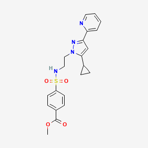 molecular formula C21H22N4O4S B2877027 methyl 4-(N-(2-(5-cyclopropyl-3-(pyridin-2-yl)-1H-pyrazol-1-yl)ethyl)sulfamoyl)benzoate CAS No. 1796964-23-2