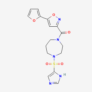 molecular formula C16H17N5O5S B2877051 (4-((1H-imidazol-4-yl)sulfonyl)-1,4-diazepan-1-yl)(5-(furan-2-yl)isoxazol-3-yl)methanone CAS No. 1904277-74-2
