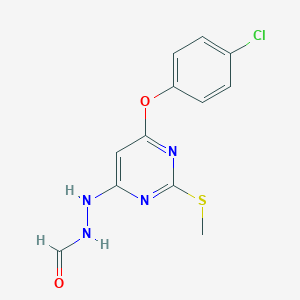 molecular formula C12H11ClN4O2S B287706 N'-[6-(4-chlorophenoxy)-2-(methylsulfanyl)pyrimidin-4-yl]formic hydrazide 