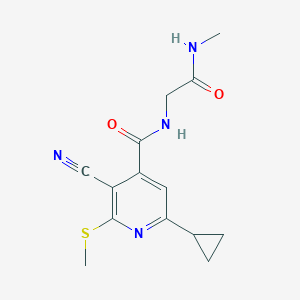 molecular formula C14H16N4O2S B2877087 2-{[3-cyano-6-cyclopropyl-2-(methylsulfanyl)pyridin-4-yl]formamido}-N-methylacetamide CAS No. 1428043-80-4
