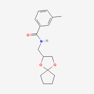 molecular formula C16H21NO3 B2877088 N-(1,4-二氧杂螺[4.4]壬烷-2-基甲基)-3-甲基苯甲酰胺 CAS No. 899962-87-9