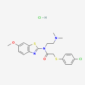 molecular formula C20H23Cl2N3O2S2 B2877093 2-((4-氯苯基)硫代)-N-(2-(二甲氨基)乙基)-N-(6-甲氧基苯并[d]噻唑-2-基)乙酰胺盐酸盐 CAS No. 1216927-40-0