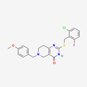molecular formula C22H21ClFN3O2S B2877103 N-benzyl-2-{[4-ethyl-5-(1-methyl-3-phenyl-1H-pyrazol-4-yl)-4H-1,2,4-triazol-3-yl]thio}acetamide CAS No. 1112399-52-6