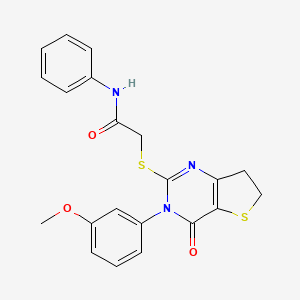 molecular formula C21H19N3O3S2 B2877135 2-((3-(3-methoxyphenyl)-4-oxo-3,4,6,7-tetrahydrothieno[3,2-d]pyrimidin-2-yl)thio)-N-phenylacetamide CAS No. 877654-86-9