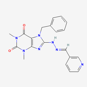 molecular formula C20H19N7O2 B2877156 (E)-7-benzyl-1,3-dimethyl-8-(2-(pyridin-3-ylmethylene)hydrazinyl)-1H-purine-2,6(3H,7H)-dione CAS No. 377049-37-1