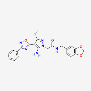 molecular formula C22H20N6O4S B2877163 2-[5-amino-3-(methylsulfanyl)-4-(3-phenyl-1,2,4-oxadiazol-5-yl)-1H-pyrazol-1-yl]-N-[(2H-1,3-benzodioxol-5-yl)methyl]acetamide CAS No. 1020502-53-7