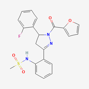 molecular formula C21H18FN3O4S B2877173 N-(2-(5-(2-fluorophenyl)-1-(furan-2-carbonyl)-4,5-dihydro-1H-pyrazol-3-yl)phenyl)methanesulfonamide CAS No. 923217-19-0