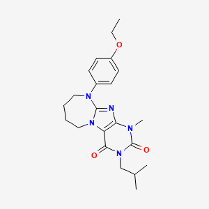 molecular formula C22H29N5O3 B2877183 10-(4-Ethoxyphenyl)-1-methyl-3-(2-methylpropyl)-6,7,8,9-tetrahydropurino[7,8-a][1,3]diazepine-2,4-dione CAS No. 887197-49-1