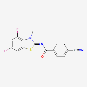 molecular formula C16H9F2N3OS B2877190 4-cyano-N-(4,6-difluoro-3-methyl-1,3-benzothiazol-2-ylidene)benzamide CAS No. 868371-35-1
