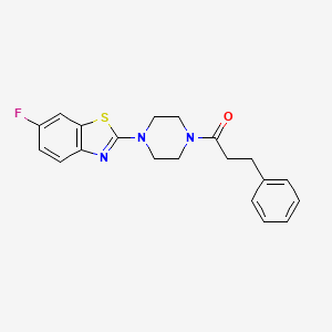 molecular formula C20H20FN3OS B2877197 6-Fluoro-2-[4-(3-phenylpropanoyl)piperazin-1-yl]-1,3-benzothiazole CAS No. 897472-28-5