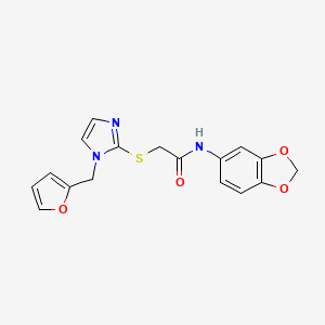 molecular formula C17H15N3O4S B2877206 N-(1,3-benzodioxol-5-yl)-2-[1-(furan-2-ylmethyl)imidazol-2-yl]sulfanylacetamide CAS No. 872594-21-3
