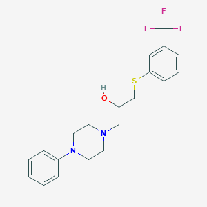 molecular formula C20H23F3N2OS B2877219 1-(4-苯基哌嗪基)-3-{[3-(三氟甲基)苯基]硫代}-2-丙醇 CAS No. 338421-67-3