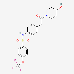 molecular formula C20H21F3N2O5S B2877221 N-(4-(2-(4-hydroxypiperidin-1-yl)-2-oxoethyl)phenyl)-4-(trifluoromethoxy)benzenesulfonamide CAS No. 1235098-84-6